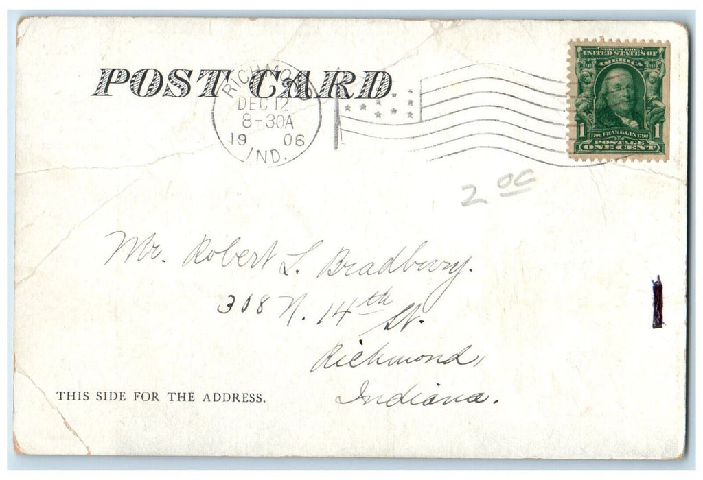 1906 Main Street Looking East Trolley Stores Richmond Indiana IN Posted Postcard