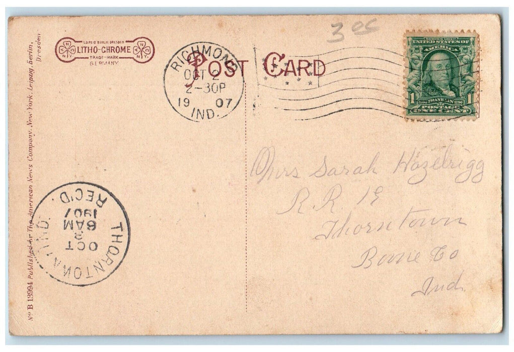 1907 Ried Memorial United Presbyterian Church Richmond Indiana IN Postcard