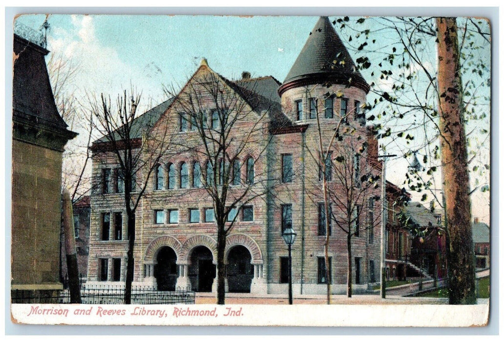 1907 Morrison And Reeves Library Building Richmond Indiana IN Antique Postcard