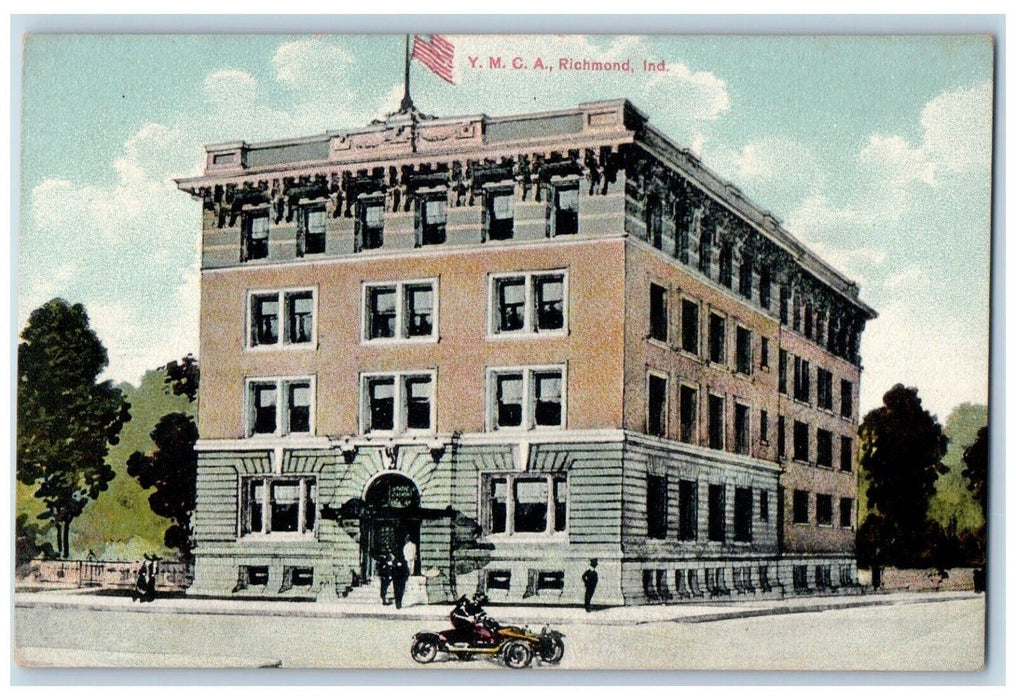 c1910's YMCA Building Car Scene Street Richmond Indiana IN Antique Postcard