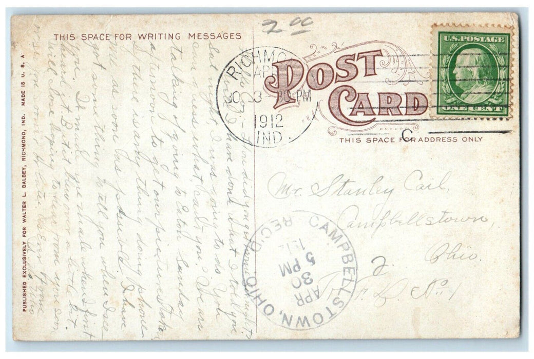 1912 Reid Memorial United Presbyterian Church Richmond Indiana IN Postcard
