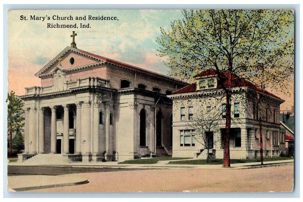 1915 St. Mary's Church And Residence Richmond Indiana IN Posted Antique Postcard
