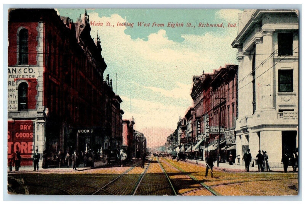 Main St. Looking West From Eighth Street Shoe Stores Car Richmond IN Postcard