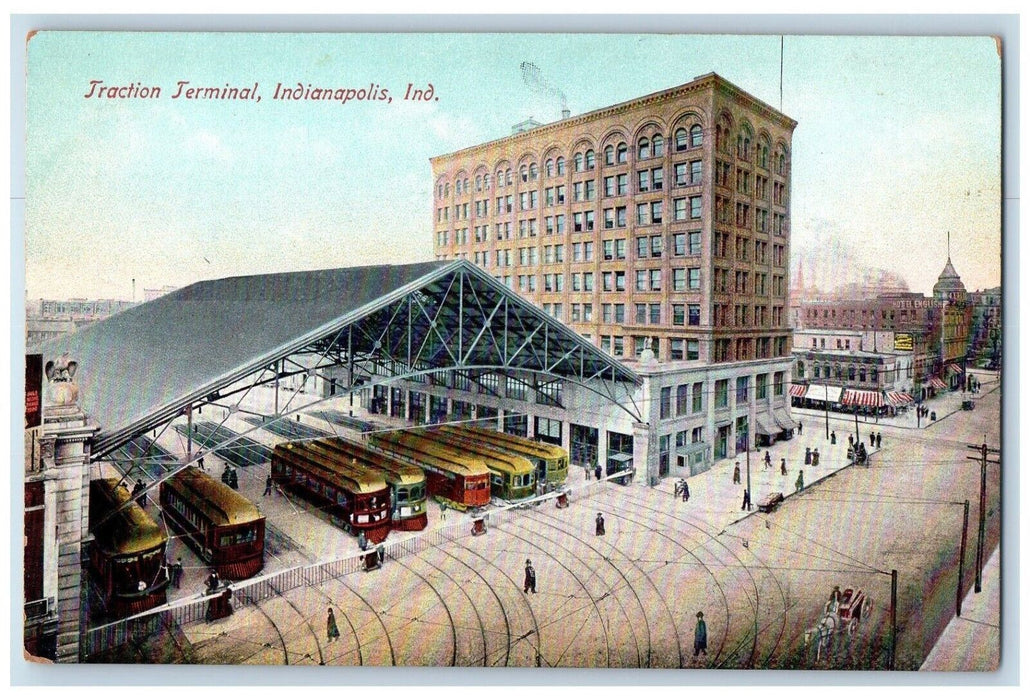c1910 Traction Terminal Street Bus Indianapolis Indiana Antique Vintage Postcard