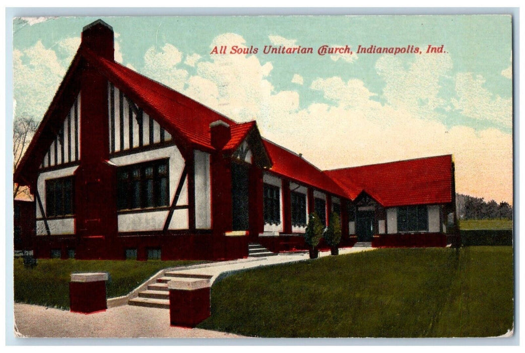 1912 All Souls Unitarian Church Indianapolis Indiana IN Antique Vintage Postcard