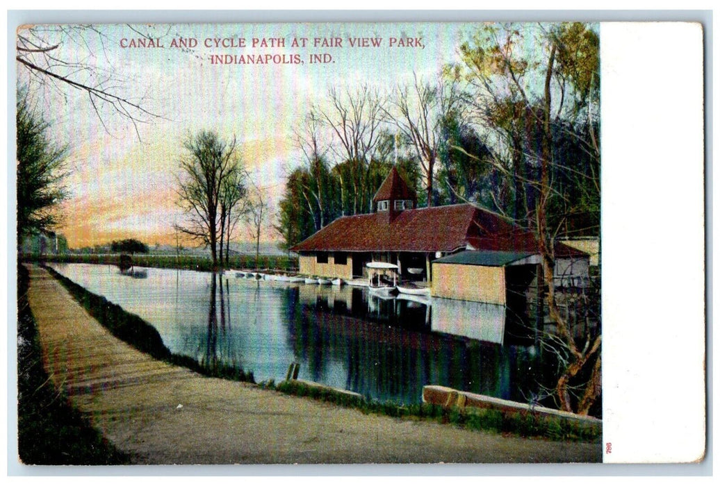 c1905 Canal Cycle Path Fair View Park House Trees Indianapolis Indiana Postcard