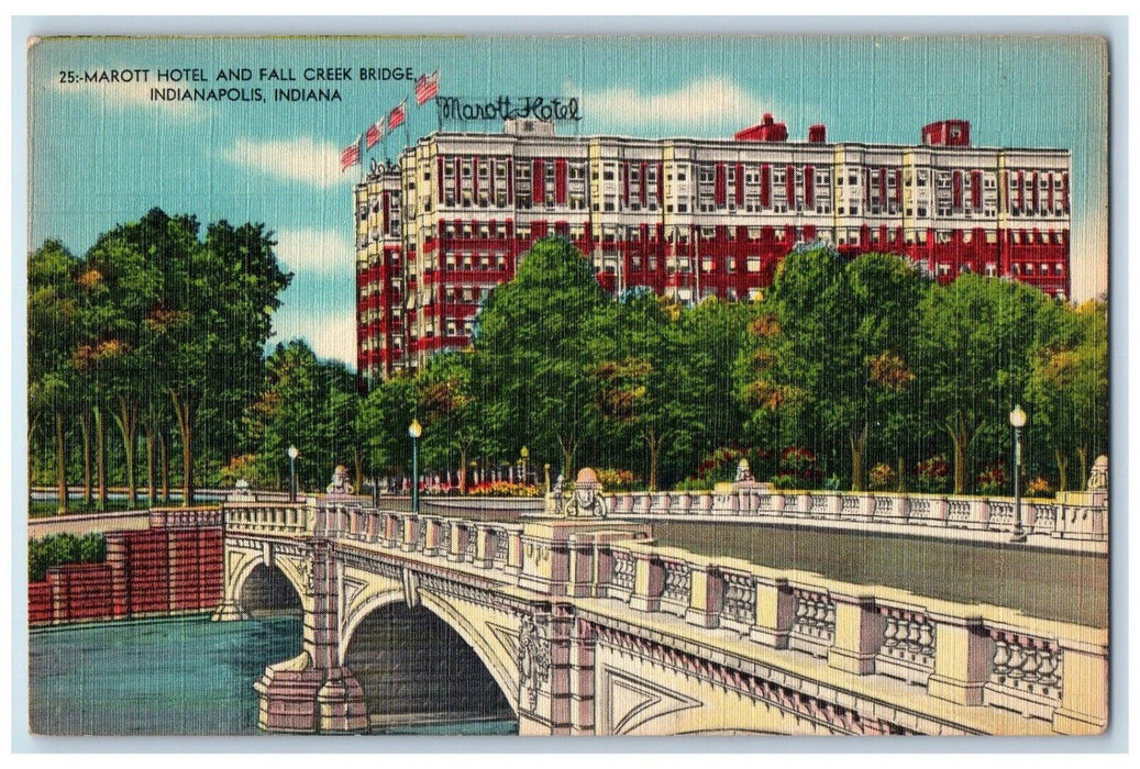 c1940 Marott Hotel Fall Creek Bridge Indianapolis Indiana IN Vintage Postcard