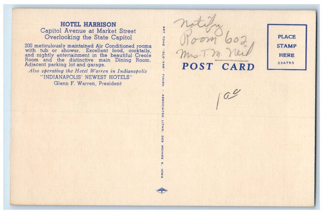 c1940 Hotel Harrison Multi-View Indianapolis Indiana Vintage IN Antique Postcard