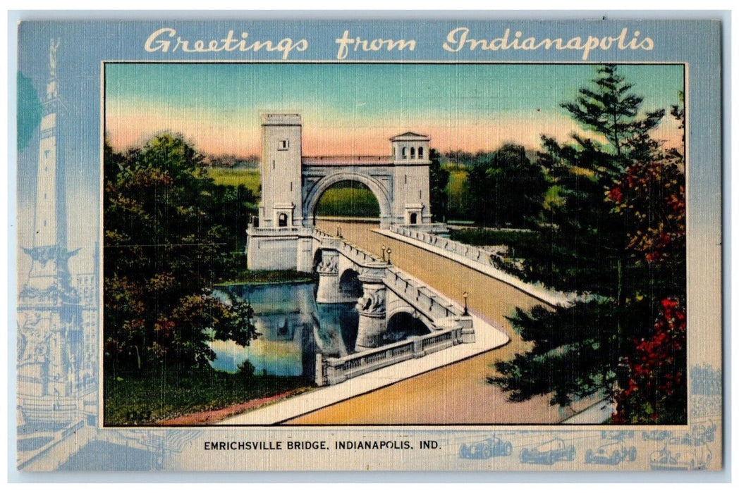 c1940 Greeting From Indianapolis Emrichsville Bridge Indiana Banner IN Postcard