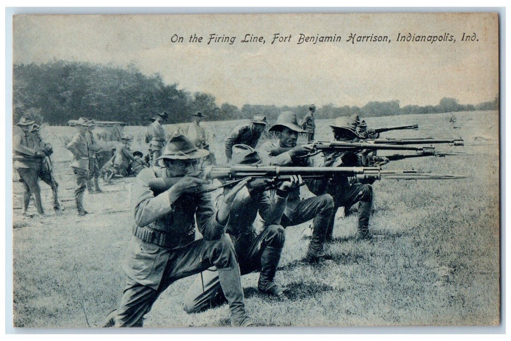 1908 Firing Line Soldiers Fort Benjamin Harrison Indianapolis Indiana Postcard