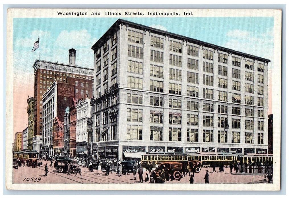 c1920 Washington Illinois Streets Streetcars Indianapolis Indiana IN Postcard