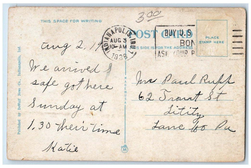 1936 K.T. Brock 38th Illinois Streets Indianapolis Indiana IN Vintage Postcard
