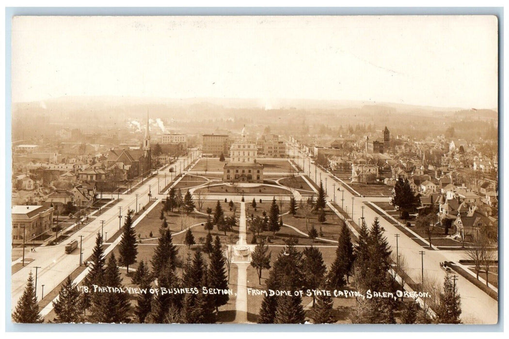 c1910's Business Section From State Capital Dome Salem OR RPPC Photo Postcard