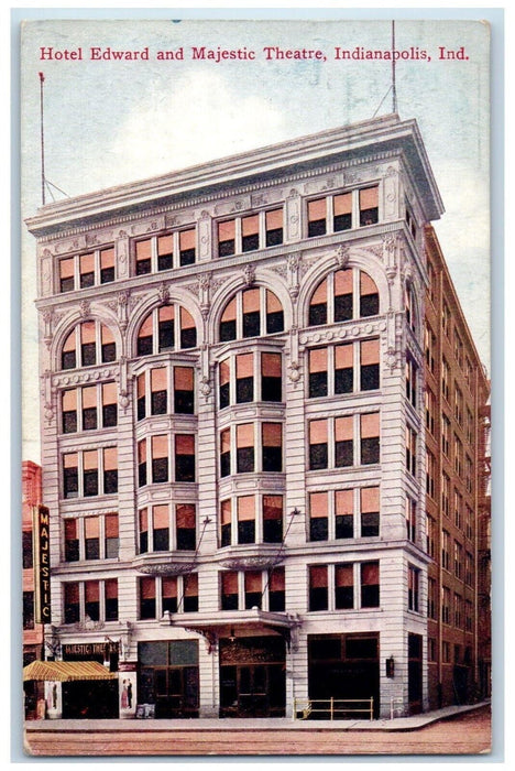 1908 Hotel Edward Majestic Theatre Indianapolis Indiana Vintage Antique Postcard