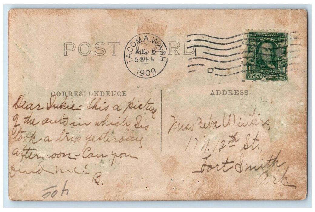 1909 Sightseeing Tour Bus Passengers Seattle WA RPPC Photo Posted Postcard