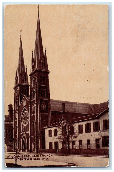 c1910 St John Catholic Church Building Indianapolis Indiana IN Antique Postcard
