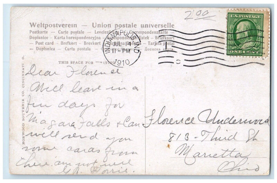 c1910 St John Catholic Church Building Indianapolis Indiana IN Antique Postcard