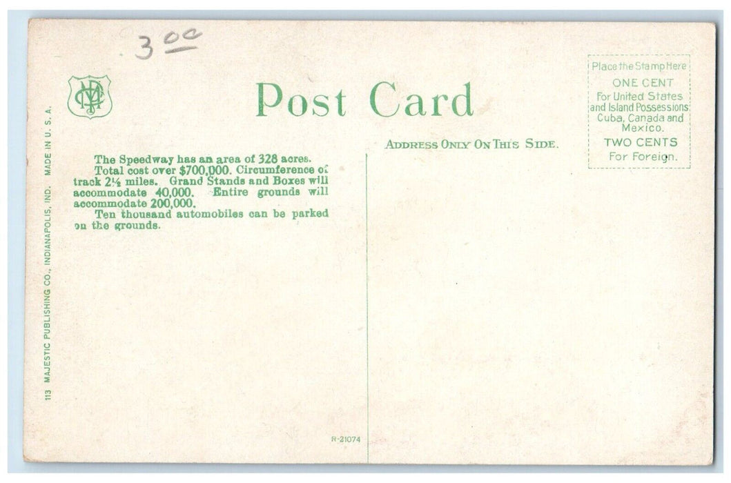 1910 Indianapolis Motor Speedway Greatest Race Course World Indiana IN Postcard
