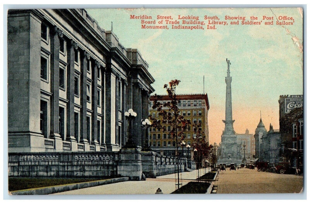 1911 Meridian Street Looking South Showing Post Office Indianapolis IN Postcard