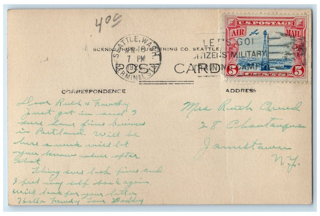 1925 West Seattle Skyline View Air Mail Washington WA RPPC Photo Postcard