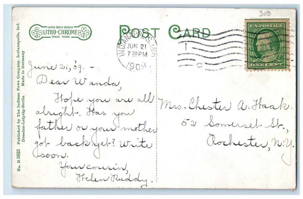 1909 Central Ave Bridge Fall Creek Boulevard Indianapolis Indiana IN Postcard