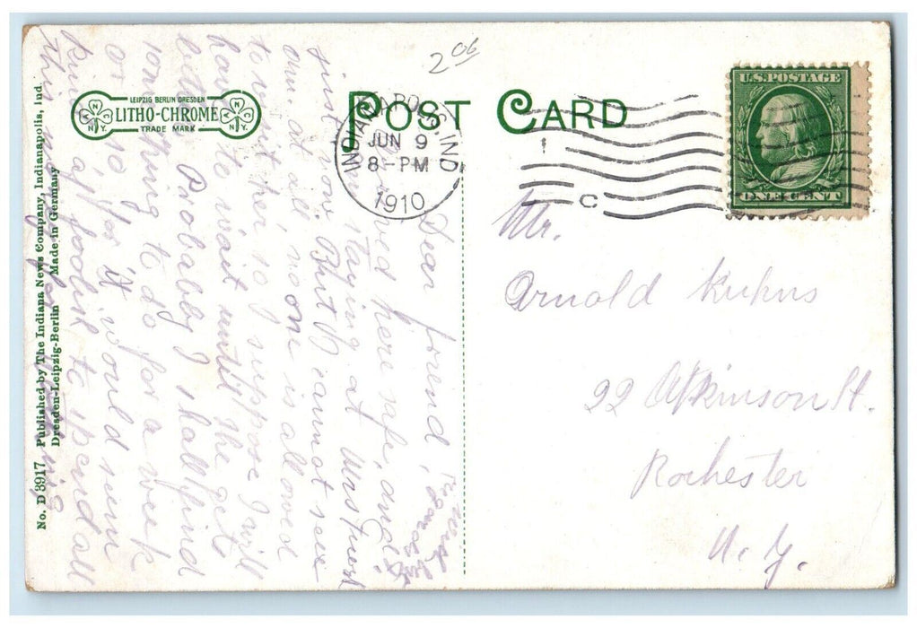 c1910 Birds Eye View Looking North from Top Indianapolis Indiana Posted Postcard