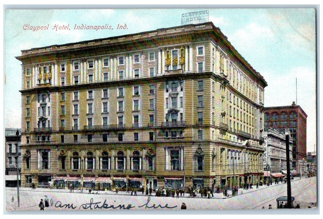 1908 Claypool Hotel Building Indianapolis Indiana IN Antique Vintage Postcard