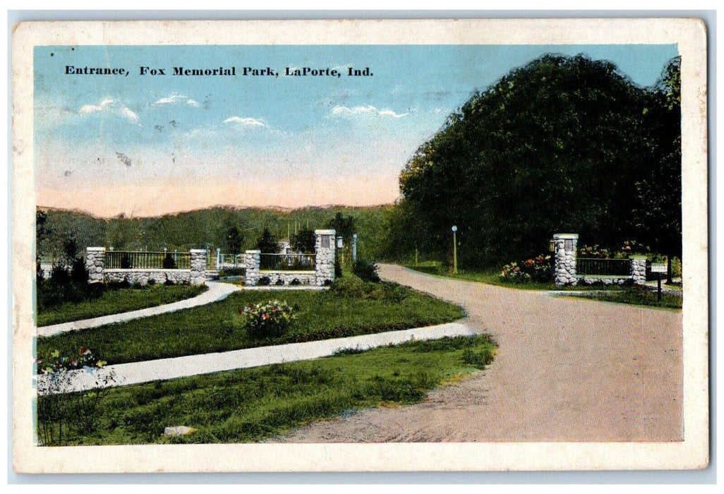 1910 Scenic View Entrance Fox Memorial Park LaPorte Indiana IN Antique Postcard