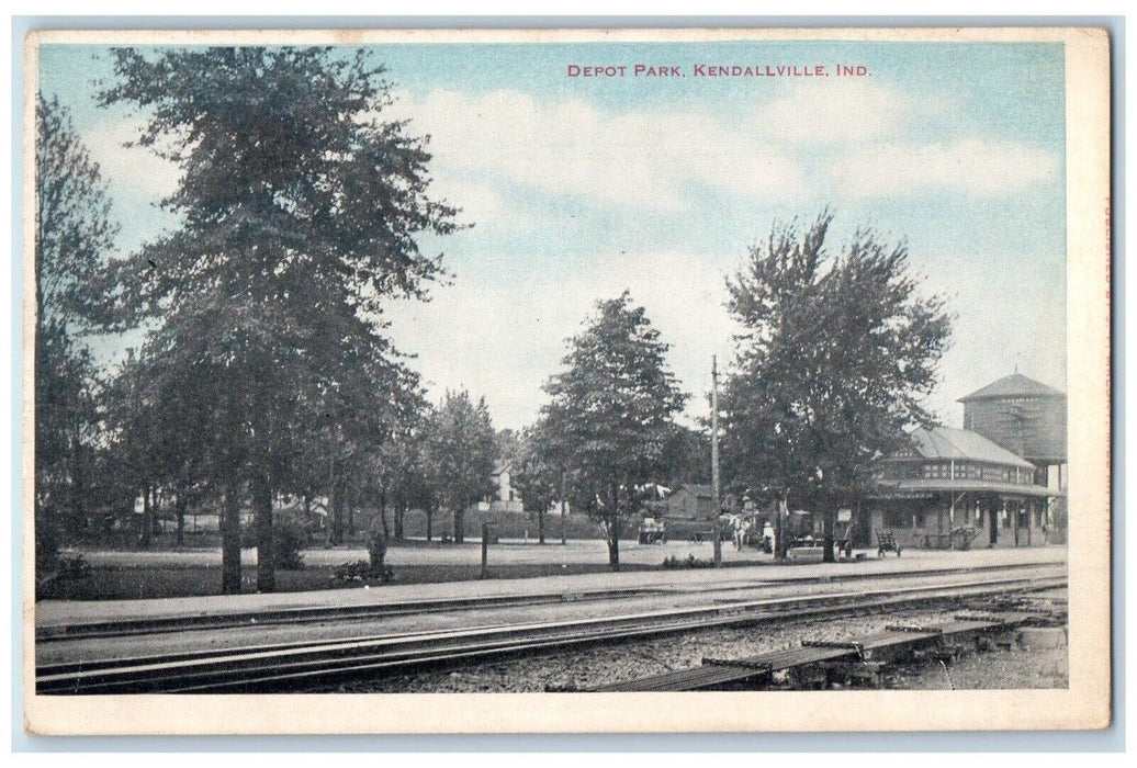 c1910 Depot Park Railroad Trees Kendallville Indiana IN Vintage Antique Postcard