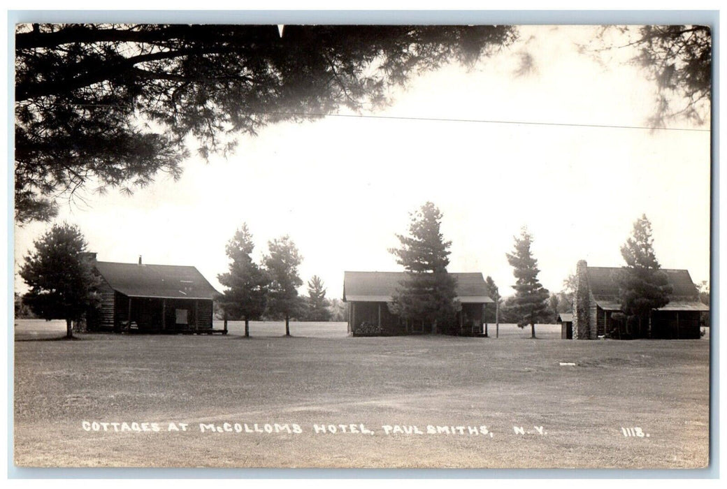 c1915 View Of Cottages At Motel Paul Smiths McColloms NY RPPC Photo Postcard