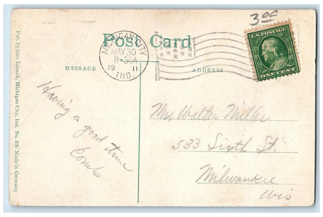 1911 Yachting Outer Harbor Scene Michigan City Indiana IN Posted Postcard