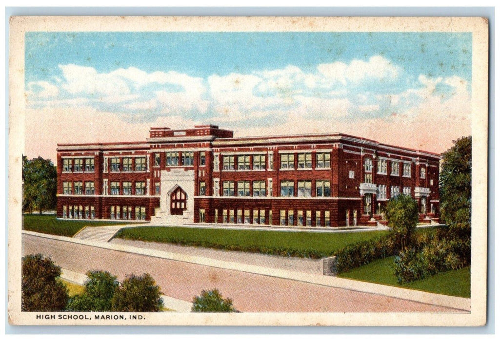 c1940's High School Entrance View Marion Indiana IN Unposted Postcard