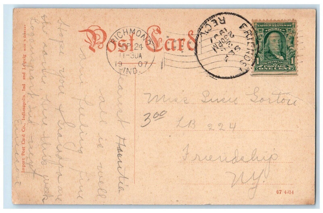 1907 Tenth North E Streets Looking West Streetcar Richmond Indiana IN Postcard