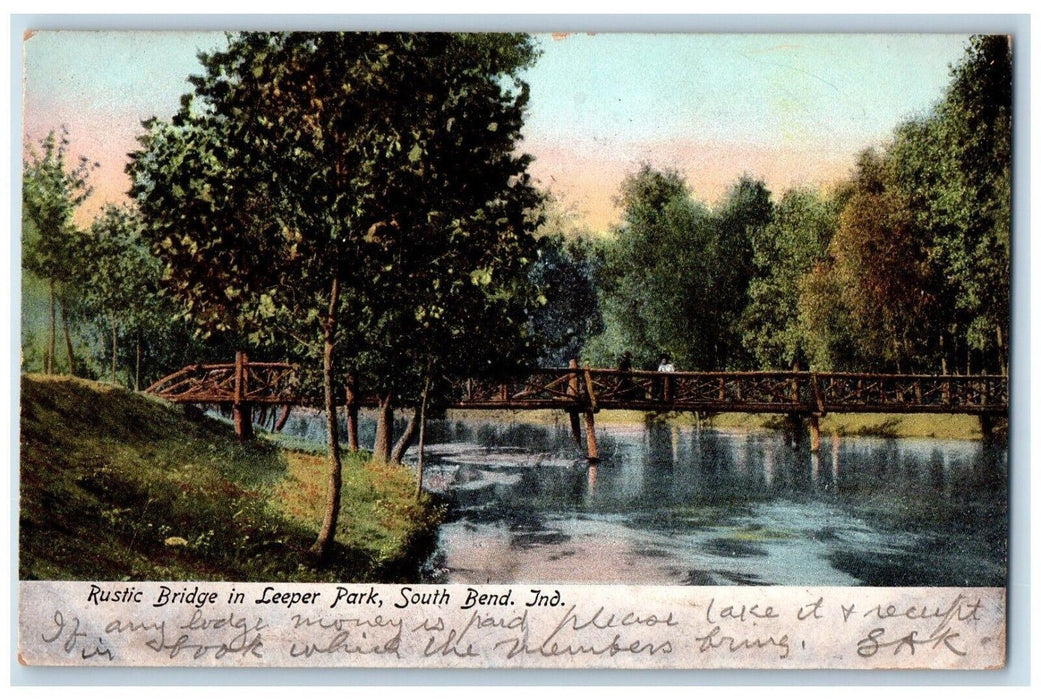 1906 Rustic Bridge In Leeper Park South Bend Indiana IN Posted Antique Postcard