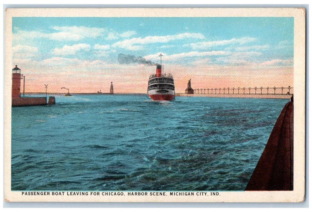 c1950's Passenger Boat Leaving For Chicago Scene Michigan City IN Postcard
