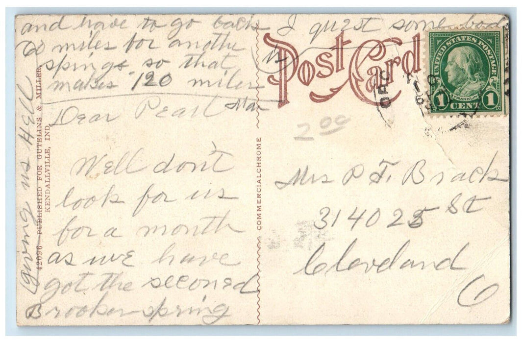 c1910 High School Building Winter Snow Kendallville Indiana IN Vintage Postcard