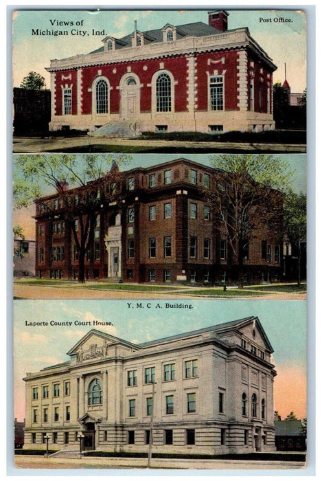1913 Views of Michigan City Indiana IN Posted Antique Multiview Postcard
