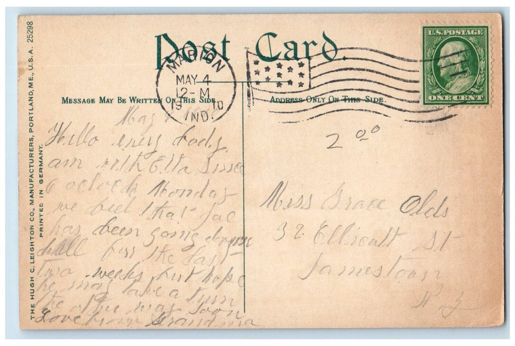 1910 Y.M.C.A. Building Marion Indiana IN Posted Antique Hugh Leighton Postcard