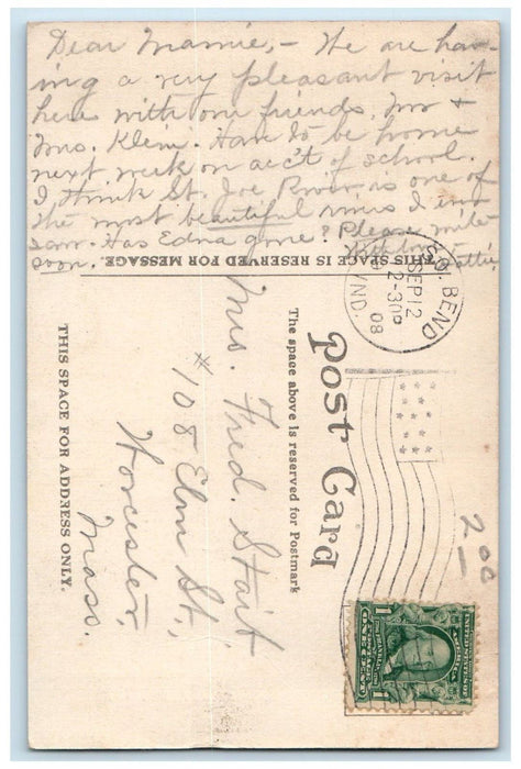 1908 View Of River Scene Houses South Bend Indiana IN Posted Antique Postcard