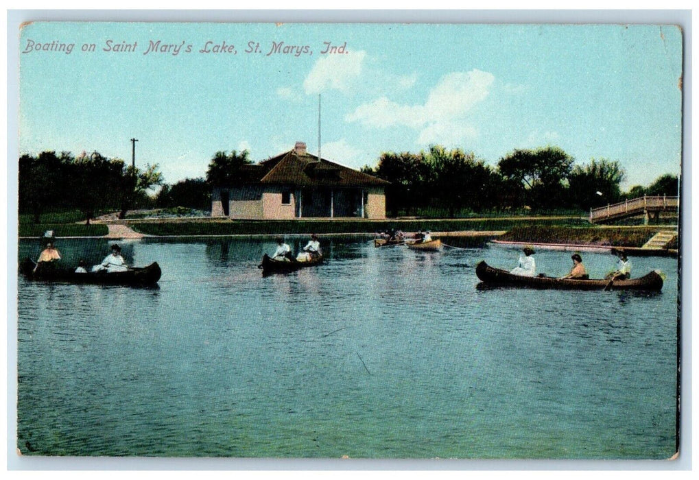 c1910 Boating Saint Mary Lake St Marys Indiana Antique Vintage Unposted Postcard