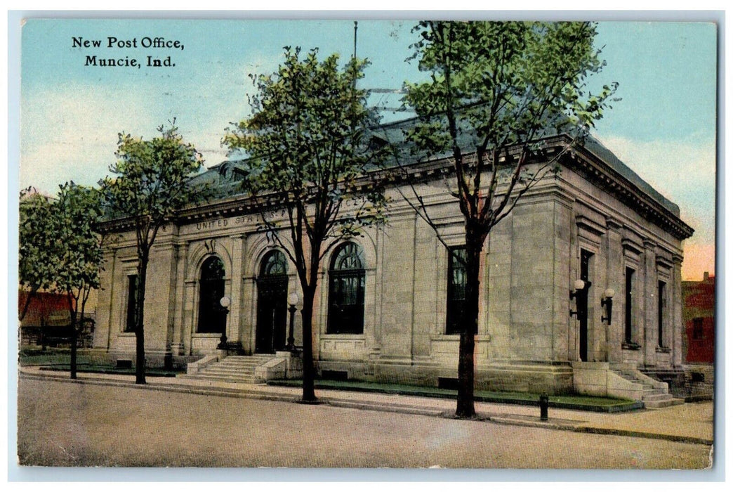 1912 New Post Office Muncie Indiana IN Posted Antique SH Knox & Co. Postcard