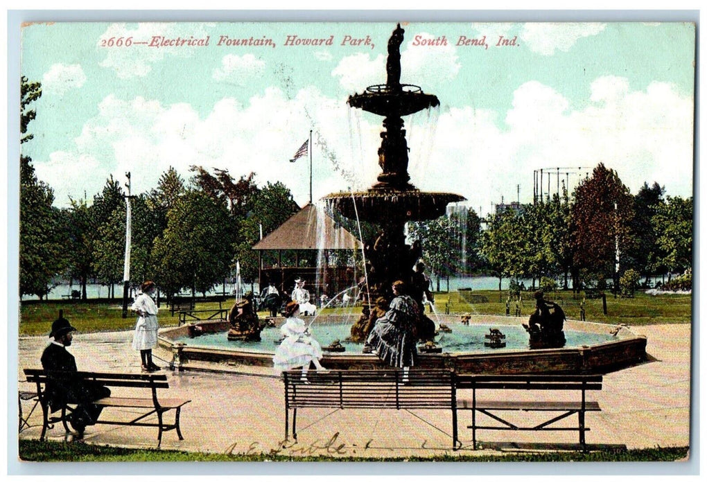 1907 Electrical Fountain Howard Park Fountain South Bend Indiana IN Postcard