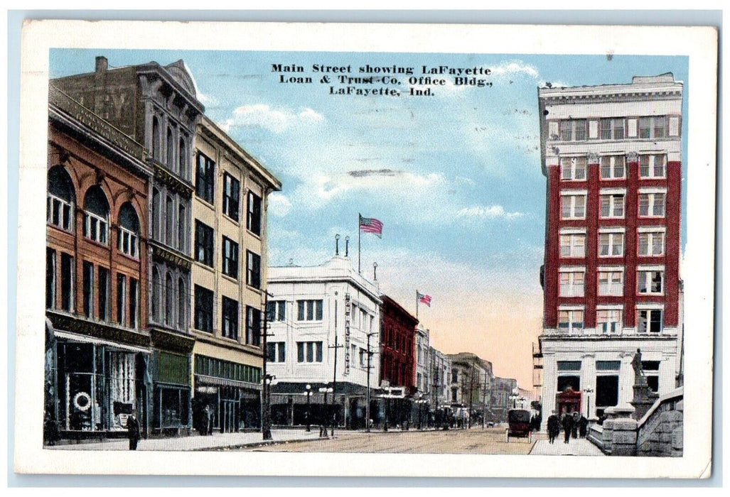 1916 Main Street Showing La Fayette Loan Trust Co Office Bldg Indiana Postcard