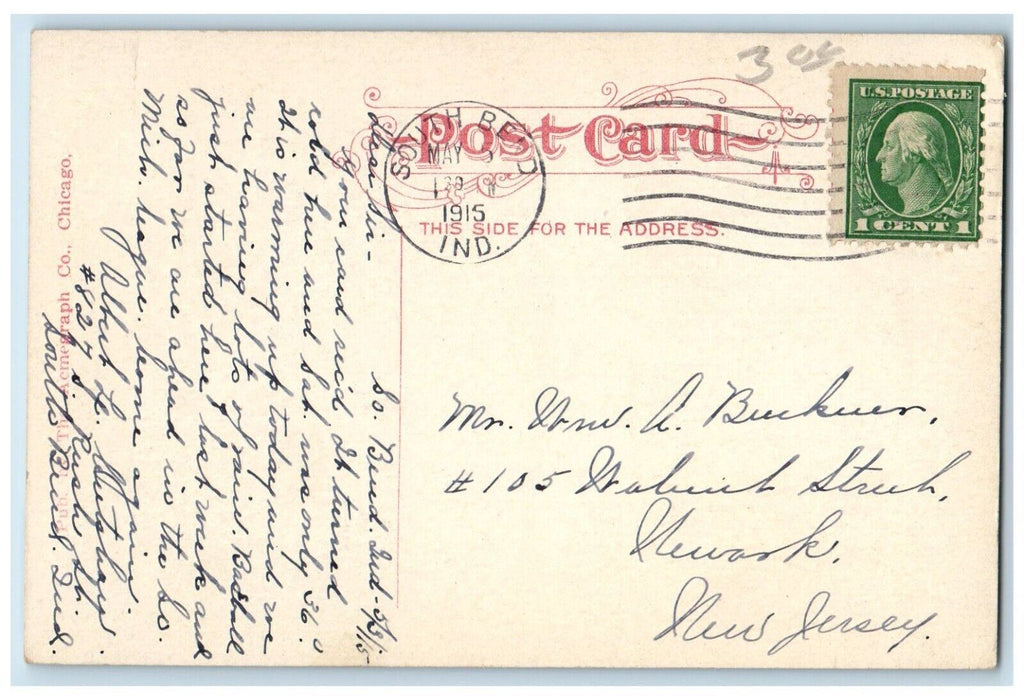 1915 Henry Studebaker School Building South Bend Indiana IN Antique Postcard