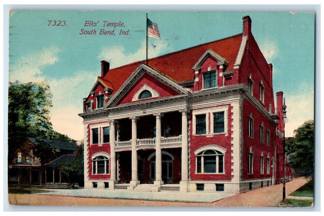 1915 Elks Temple Building Scene Street South Bend Indiana IN Antique Postcard