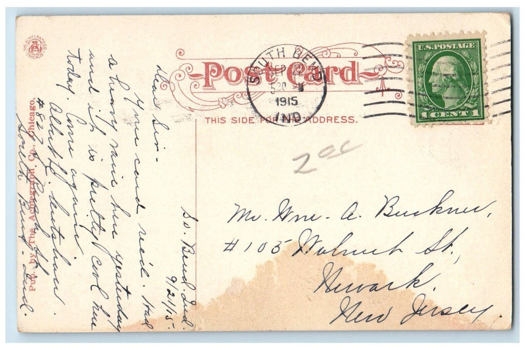 1915 Elks Temple Building Scene Street South Bend Indiana IN Antique Postcard