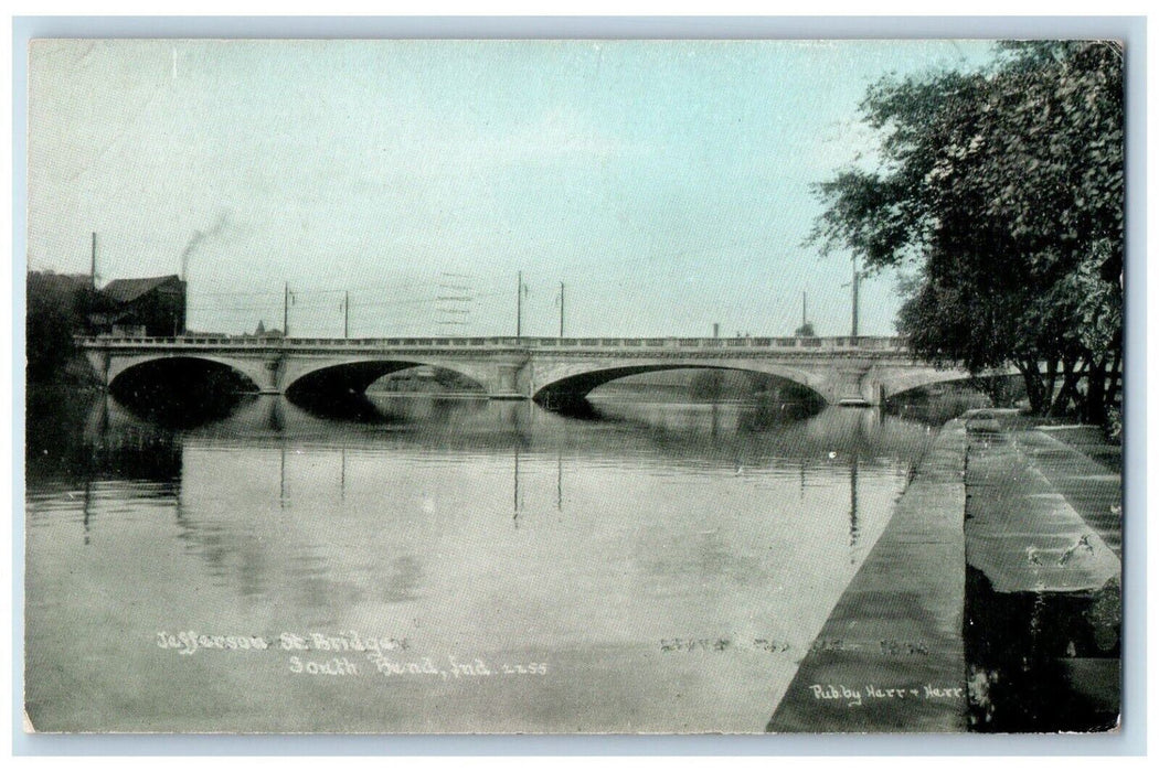 c1910's View Of Jefferson St. Bridge River South Bend Indiana IN Postcard