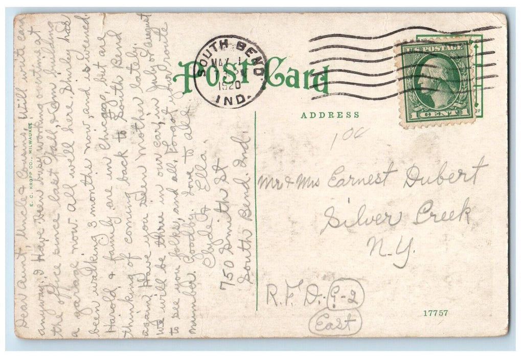 1920 Farmers Trust Building Cars Street View South Bend Indiana IN Postcard
