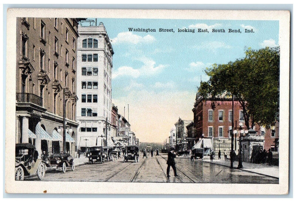 c1910's Washington Street East Cars South Bend Indiana IN Antique Postcard