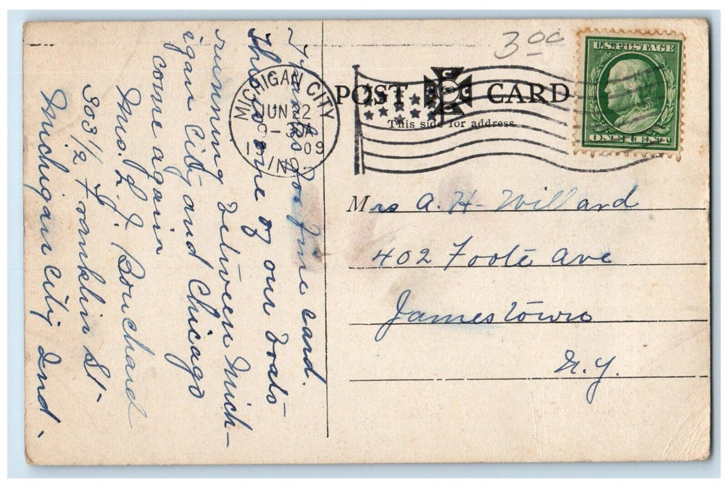 1909 S.S. Roosevelt at Night Michigan City Indiana IN Antique Postcard